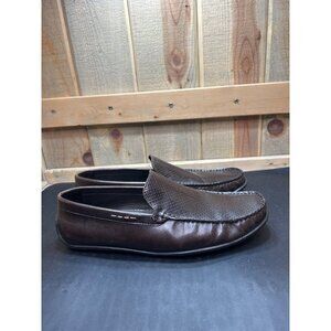 Mens Donald Pliner Iggy Brown Perforated Leather Loafers Size 10M Slip-On Shoes